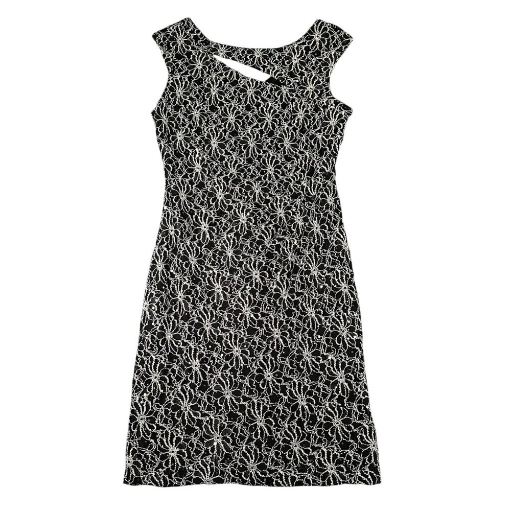 Connected Apparel Womens 8P Black Sequin Lace Sleeveless Cutout Evening Dress
